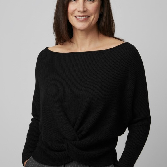 Candies Cozy Ribbed Twist-Front Sweater – Black (Size L) - Picture 4 of 9